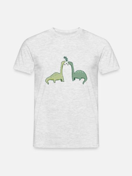 Süße Dinosaurier mit Herzen - Männer T-Shirt - Grau meliert