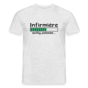 infirmière veuillez patienter - T-shirt homme - gris chiné - Devant - AI Model Male 178 dark (178cm)
