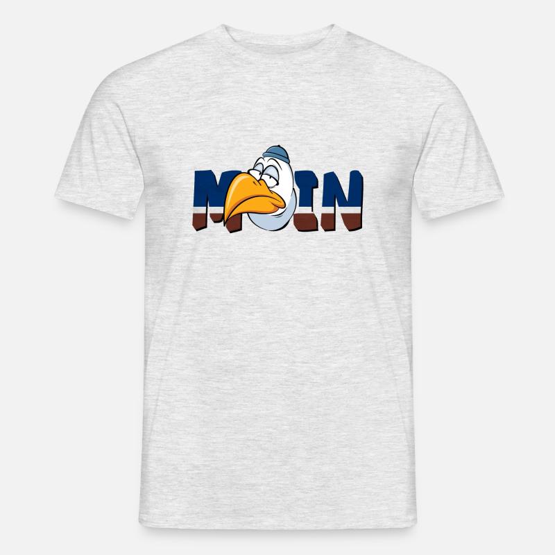Moin Moin mit Möwe | Morgenmuffel - Männer T-Shirt - Grau meliert