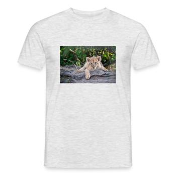 Löwenbaby schaut ganz neugierig - Männer T-Shirt - Grau meliert - Vorne - AI Model Male 178 dark (178cm)