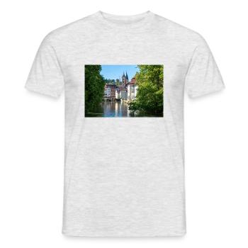 Cityscape of Esslingen am Neckar from Agnesbrücke - Men's T-Shirt - heather grey - Front - AI Model Male 178 dark (178cm)