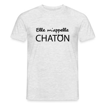 Elle m'appelle chaton - T-shirt homme - gris chiné - Devant - AI Model Male 178 dark (178cm)