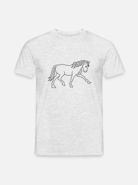 Pferd / Pony (1c, Linienzeichnung) - Männer T-Shirt - Grau meliert
