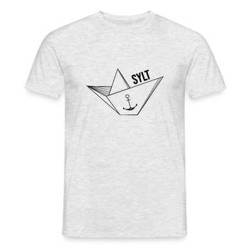 Navire en papier avec ancre vacances en mer disant Sylt - T-shirt homme - gris chiné - Devant - AI Model Male 178 dark (178cm)