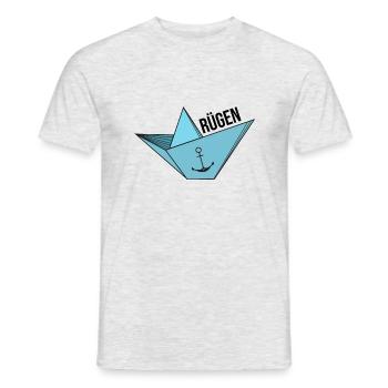 Navire en papier avec ancre vacances en mer disant Rügen - T-shirt homme - gris chiné - Devant - AI Model Male 178 dark (178cm)
