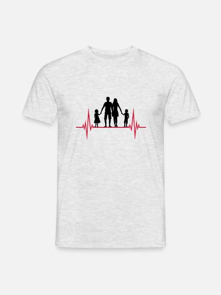 frecuencia familiar latido del corazón pulso padres día 2 niños - Camiseta hombre - gris jaspeado