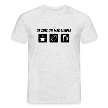 Je suis un mec simple - rugby - idée cadeau - T-shirt homme - gris chiné - Devant - AI Model Male 178 dark (178cm)