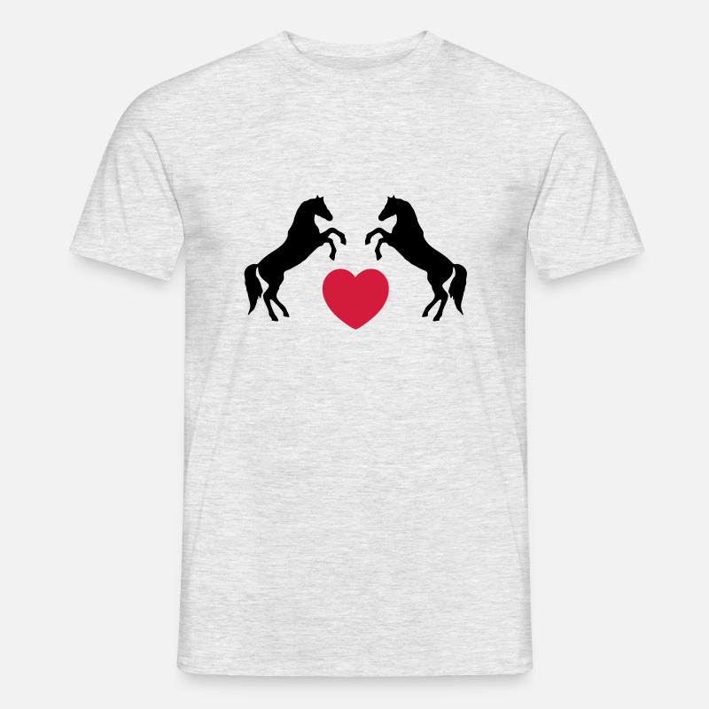 Zwei wilde Pferde mit Herz - Männer T-Shirt - Grau meliert