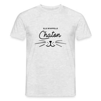 Elle m'appelle chaton - T-shirt homme - gris chiné - Devant - AI Model Male 178 dark (178cm)