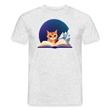 Kätzchen Bücher Katze Lesen Kater Buch Hauskatze - Männer T-Shirt - Grau meliert - Vorne - AI Model Male 178 dark (178cm)