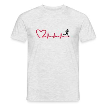Running woman and ECG heart rate, running - Men's T-Shirt - heather grey - Front - AI Model Male 178 dark (178cm)