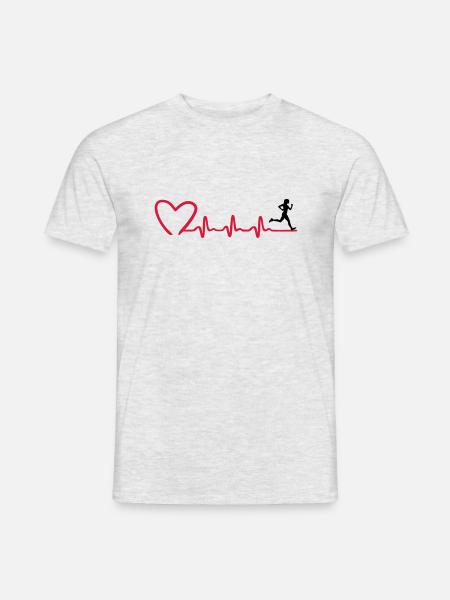 Running woman and ECG heart rate, running - Men's T-Shirt - heather grey
