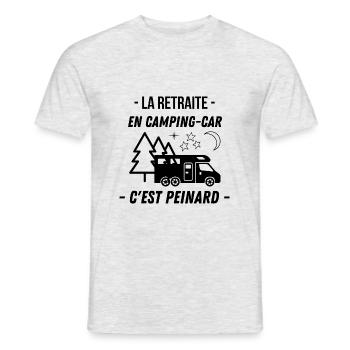 La retraite en camping car c'est peinard - T-shirt homme - gris chiné - Devant - AI Model Male 178 dark (178cm)