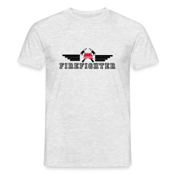 FIrefighter Logo mit Helm und Axt mit Wings - Männer T-Shirt - Grau meliert - Vorne - AI Model Male 178 dark (178cm)