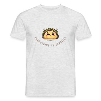 Everything Is Terrible – Funny Sad Taco Shirt - Männer T-Shirt - Grau meliert - Vorne - AI Model Male 178 dark (178cm)
