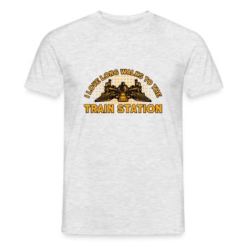 Modellbahn Zug Lokomotiven Geschenk - Männer T-Shirt - Grau meliert - Vorne - AI Model Male 178 dark (178cm)