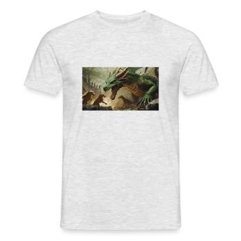 A realistic majestical green dragon is attacked - Men's T-Shirt - heather grey - Front - AI Model Male 178 dark (178cm)
