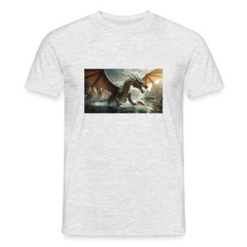 Ein realistischer böser dunkler Drache jagt Fischfluss - Männer T-Shirt - Grau meliert - Vorne - AI Model Male 178 dark (178cm)