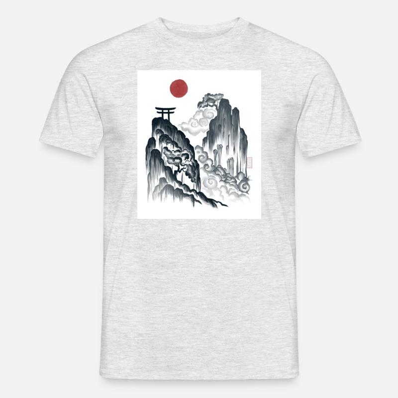 Sumi-e-Gebirge - Männer T-Shirt - Grau meliert