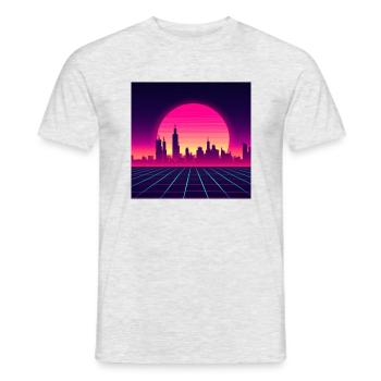 Style vague rétro avec coucher de soleil - T-shirt homme - gris chiné - Devant - AI Model Male 178 dark (178cm)