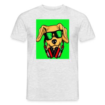 Chien avec écouteurs et fond vert - T-shirt homme - gris chiné - Devant - AI Model Male 178 dark (178cm)