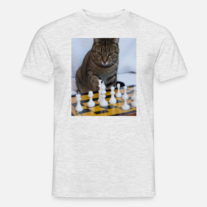 Katze spielt Schach - Männer T-Shirt - Grau meliert