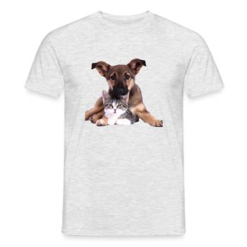 Süßes Hundebaby und Katzenbaby - Männer T-Shirt - Grau meliert - Vorne - AI Model Male 178 dark (178cm)