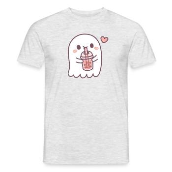 Cute Little Ghost Loves Boba Tea - Men's T-Shirt - heather grey - Front - AI Model Male 178 dark (178cm)