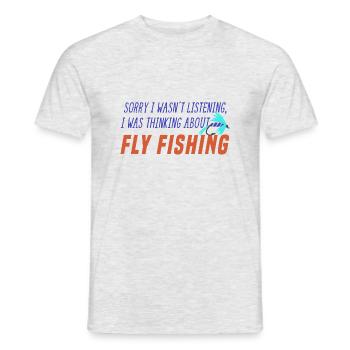 Denken Sie an Fliegenfischen, Naturfischer - Männer T-Shirt - Grau meliert - Vorne - AI Model Male 178 dark (178cm)
