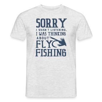Penser à la pêche à la mouche - T-shirt homme - gris chiné - Devant - AI Model Male 178 dark (178cm)