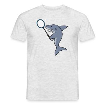 Shark Playing Badminton Ironic Sports Animal - Men's T-Shirt - heather grey - Front - AI Model Male 178 dark (178cm)