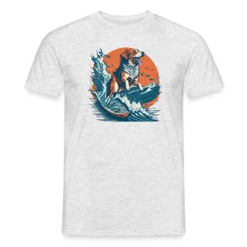 Surf Dog: The Retro Wave Illustration - Men's T-Shirt - heather grey - Front - AI Model Male 178 dark (178cm)