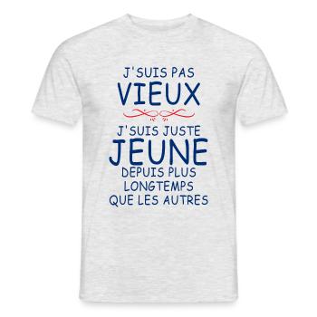 J'Suis Pas Vieux J'suis Jeune - T-shirt homme - gris chiné - Devant - AI Model Male 178 dark (178cm)