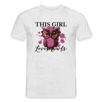 Une fille aime les hiboux, les jolis oiseaux - T-shirt homme - gris chiné - Devant - AI Model Male 178 dark (178cm)