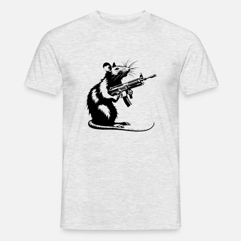 Ratte mit Maschinengewehr - Männer T-Shirt - Grau meliert