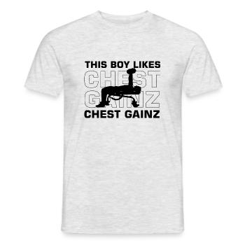 Un garçon aime Benchpress Ironic Gym Powerlifting - T-shirt homme - gris chiné - Devant - AI Model Male 178 dark (178cm)
