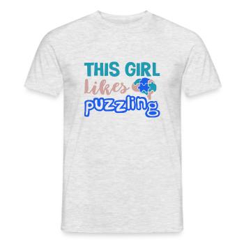 Girl Likes Puzzling Cute Hobby Jigsaw - Men's T-Shirt - heather grey - Front - AI Model Male 178 dark (178cm)