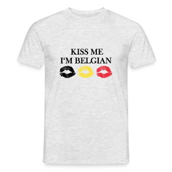 KISS ME Je suis Belge - T-shirt homme - gris chiné - Devant - AI Model Male 178 dark (178cm)