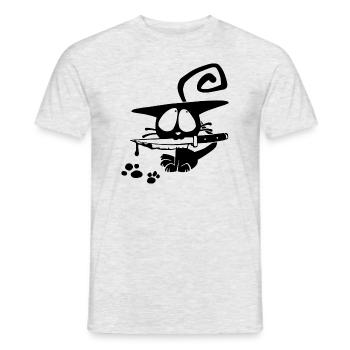 Katze mit Messer - Männer T-Shirt - Grau meliert - Vorne - AI Model Male 178 dark (178cm)