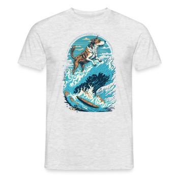 Surf Dog: The Retro Wave Illustration - Men's T-Shirt - heather grey - Front - AI Model Male 178 dark (178cm)