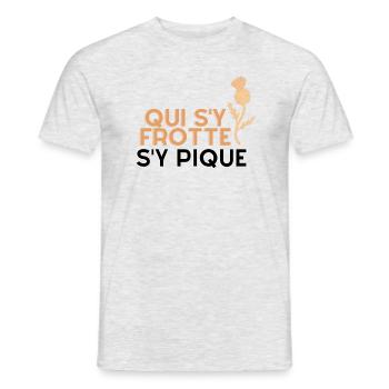 Qui s'y frotte, s'y pique ! Expressions Lorraines - T-shirt homme - gris chiné - Devant - AI Model Male 178 dark (178cm)