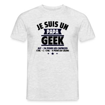Papa geek : ALT + F4 , cadeau fête des pères - T-shirt homme - gris chiné - Devant - AI Model Male 178 dark (178cm)