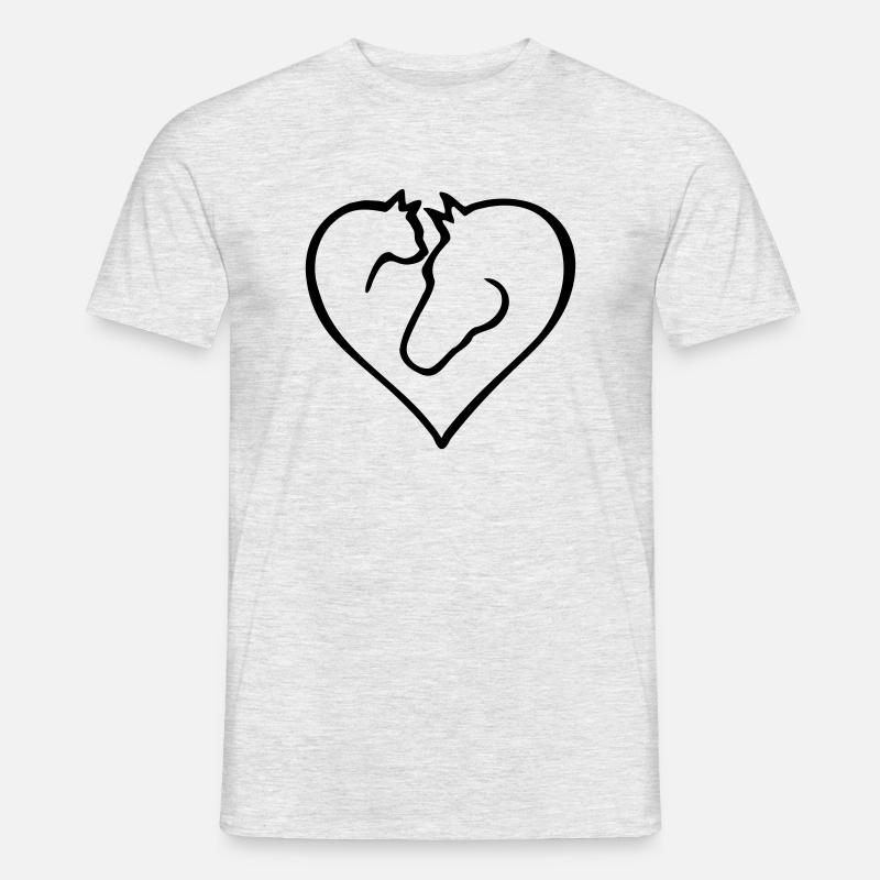 Cœur de chat avec cheval - changement de couleur - T-shirt homme - gris chiné