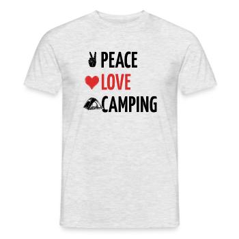 Peace Love Camping - Tente - Dicton - T-shirt homme - gris chiné - Devant - AI Model Male 178 dark (178cm)