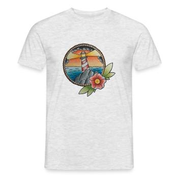 Phare de tatouage traditionnel - T-shirt homme - gris chiné - Devant - AI Model Male 178 dark (178cm)
