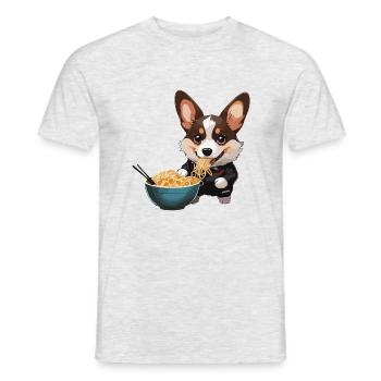 Corgi Eating Ramen #2 - Men's T-Shirt - heather grey - Front - AI Model Male 178 dark (178cm)