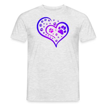Buntes Herz mit Pfoten und Sternen - Männer T-Shirt - Grau meliert - Vorne - AI Model Male 178 dark (178cm)