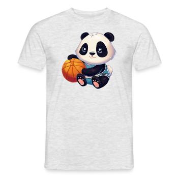 Panda mignon assis et tenant un ballon de basket - T-shirt homme - gris chiné - Devant - AI Model Male 178 dark (178cm)
