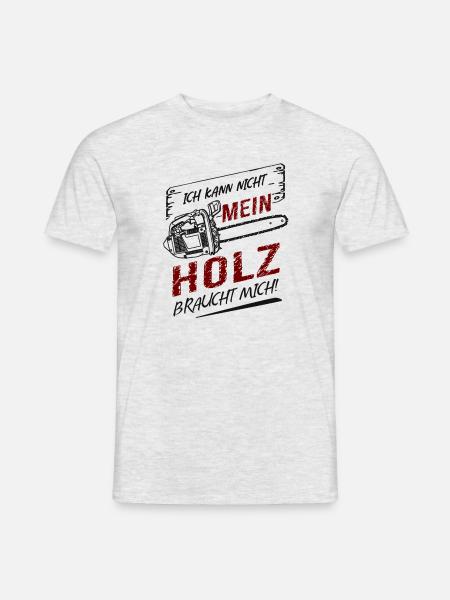 Holz Kettensäge Geschenk Sägespäne - Männer T-Shirt - Grau meliert