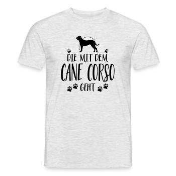DIE MIT CANE CORSO GEHT Hunde Spruch Wilsigns - Männer T-Shirt - Grau meliert - Vorne - AI Model Male 178 dark (178cm)